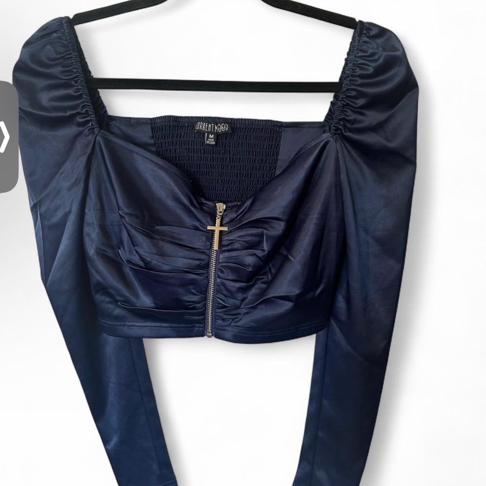 Current Mood Navy Long-Sleeve Blouse with Zipper